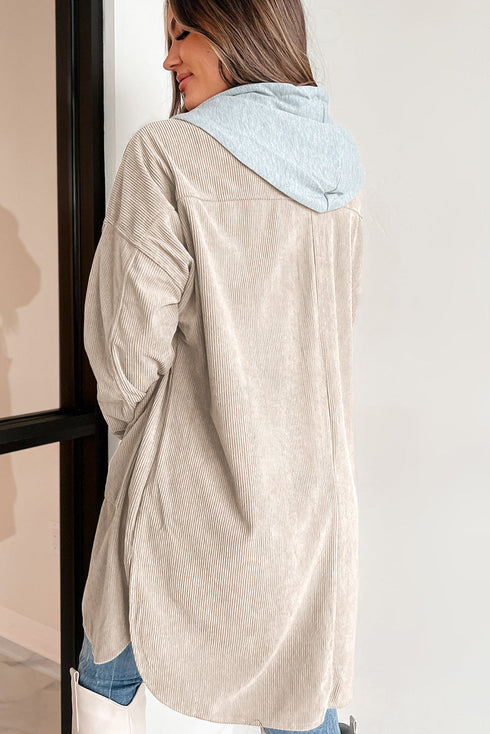 Oversized Corduroy Contrast Hooded Shacket